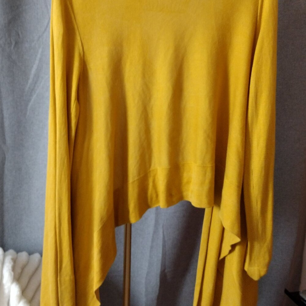 BCBG MaxAzria Silk & Cashmere Blend Cardigan Mustard Yellow Cardigan SweaterXS/S - Picture 8 of 10